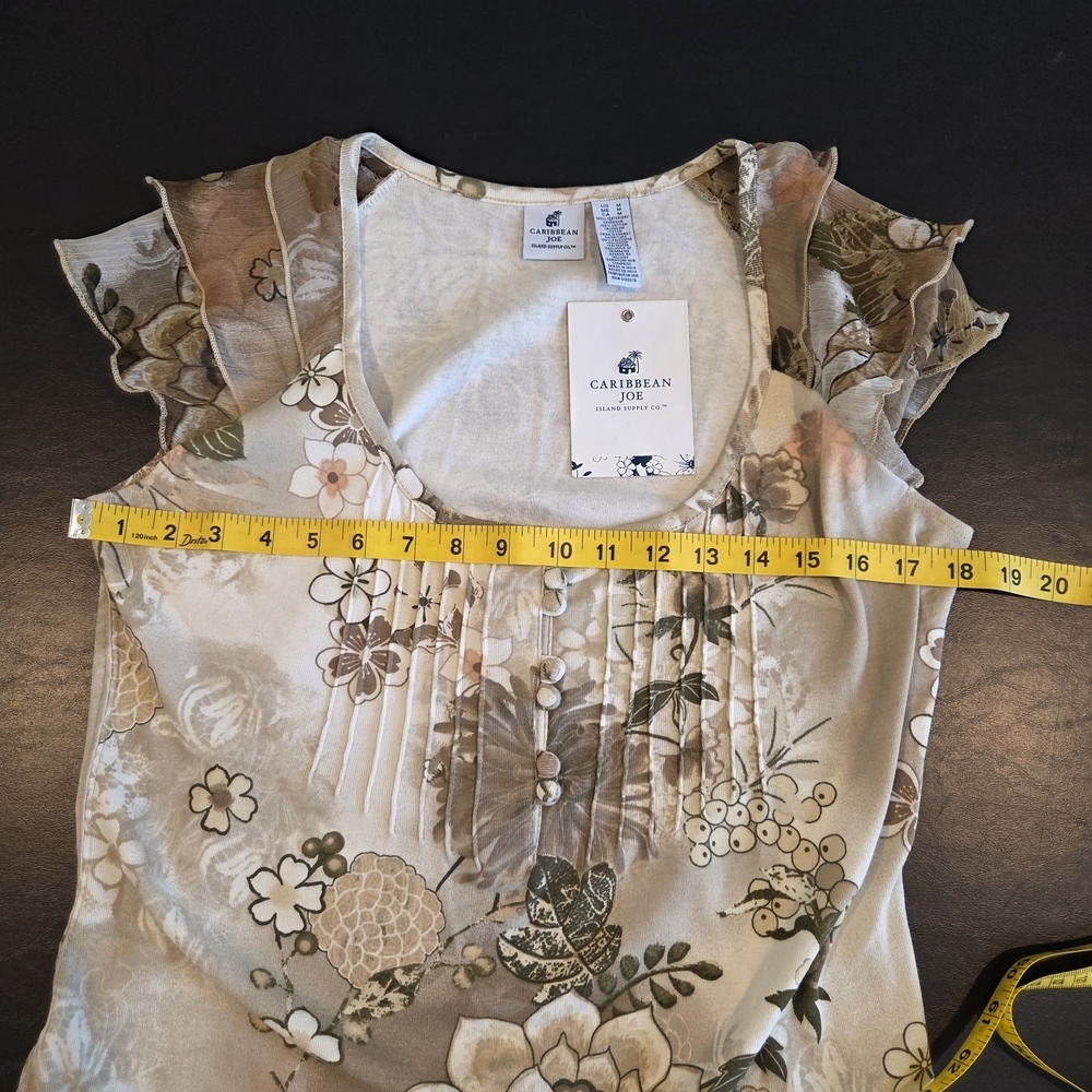 Caribbean Joe Floral Print Cap Sleeve Top Size M - Picture 11 of 12